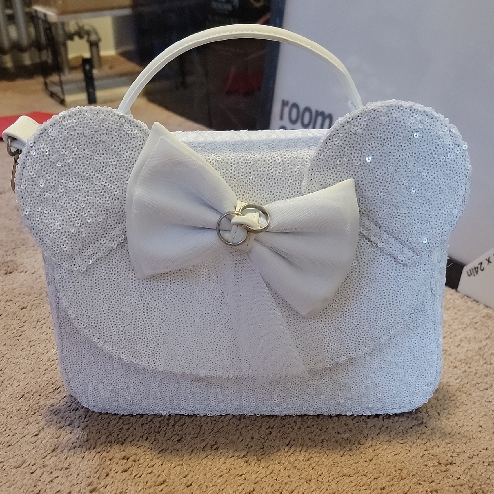 White Sequin Bow Handbag